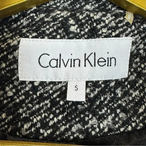 Calvin Klein Wool Blend Pea Coat Jacket Small White Black Doble Breasted Tweed - Picture 7 of 10